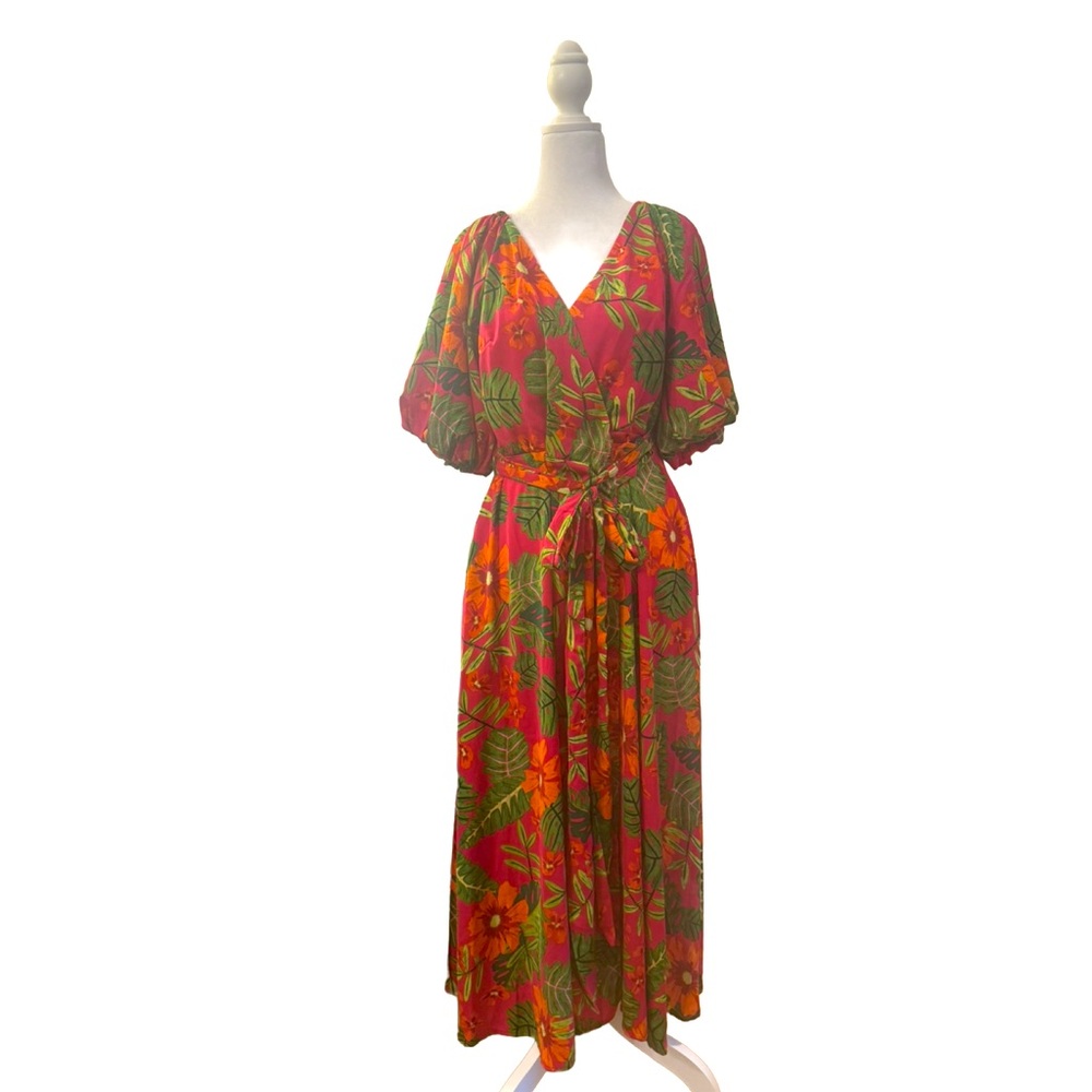🧡🌸💚NWT Tropical Floral V-Neck Vanessa Wrap Maxi from Dress Forum size Med